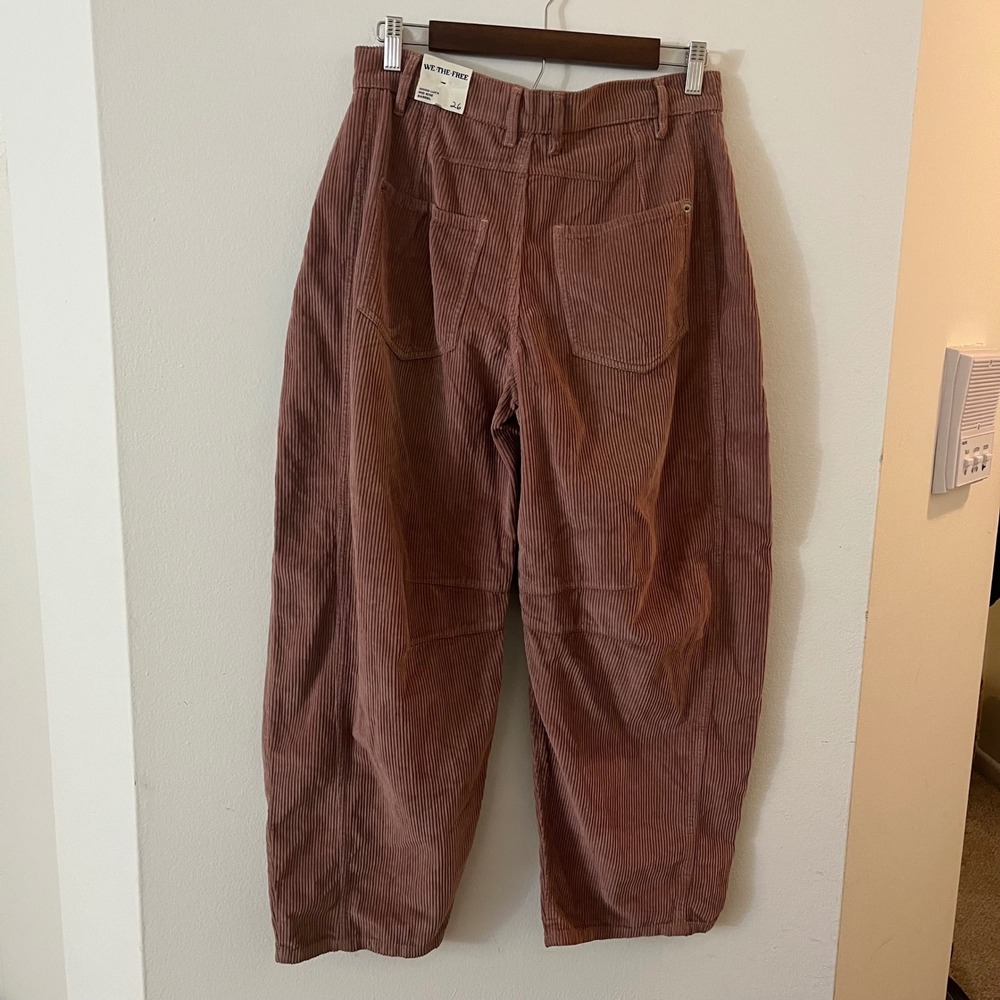 Free People We the Free Good Luck Mid Rise Barrel Pants Jeans Cord Rose 26 NWT - Picture 10 of 16